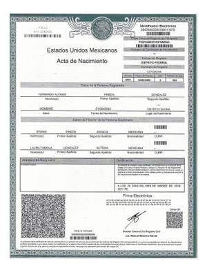 Ejemplo de acta de nacimiento para inscripción Ceneval