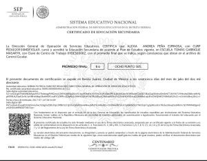 Ejemplo de certificado de secundaria para examen Ceneval
